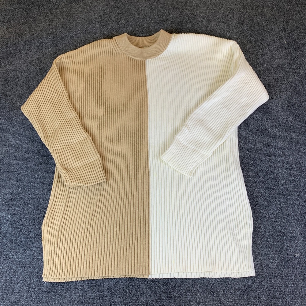 Abercrombie & Fitch Sweater Womens M Tan White Good Ribbed Two Tone Pullover